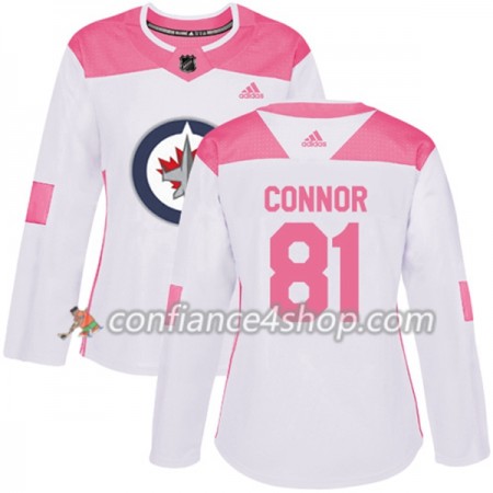 Adidas Maillot de Hockey Winnipeg Jets Kyle Connor 81 2017-2018 Blanc Rose Fashion Authentic - Femme